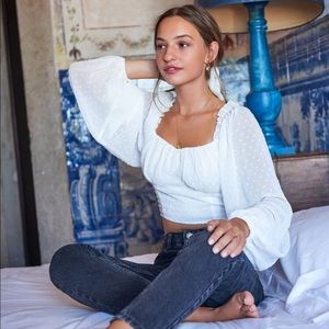 Swiss Dot Lettuce Trim Crop Milkmaid Blouse